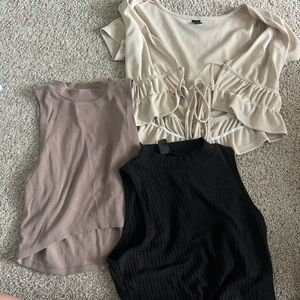 3 Going out tops. Stylish Women's Tops Set - Black, Brown, Cream